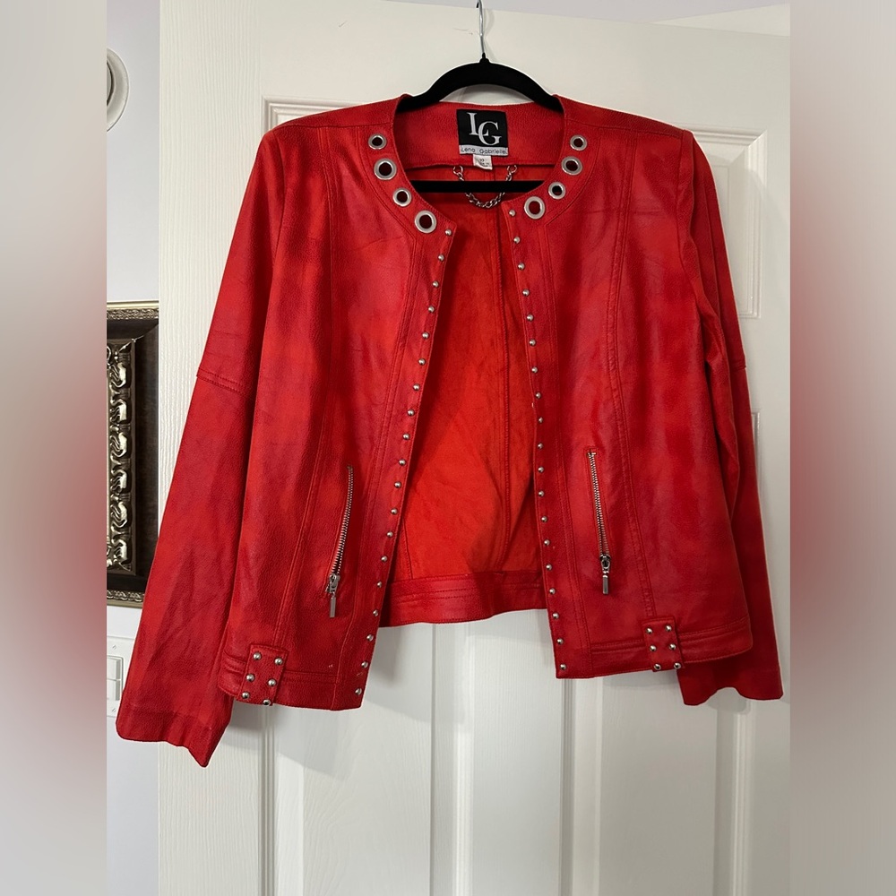 Red Lena Gabrielle jacket. Red faux suede.